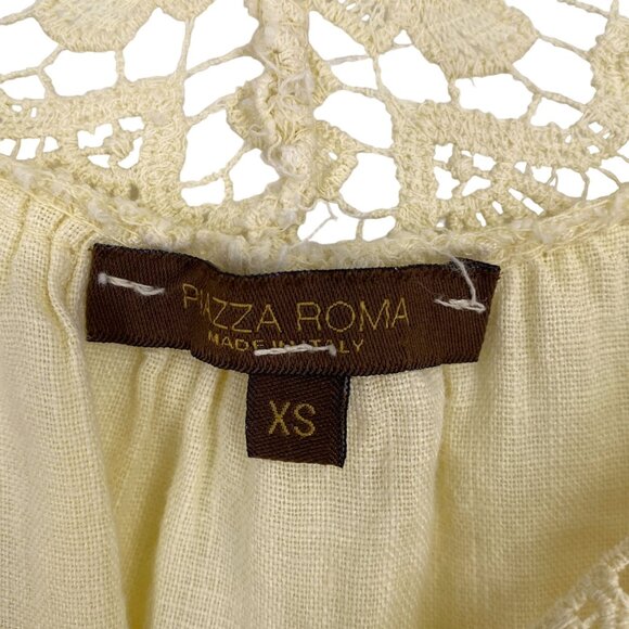 Piazza Roma XS Yellow Linen Top Crochet Lace Blouse Boho Bohemian Made in Italy - Picture 6 of 11